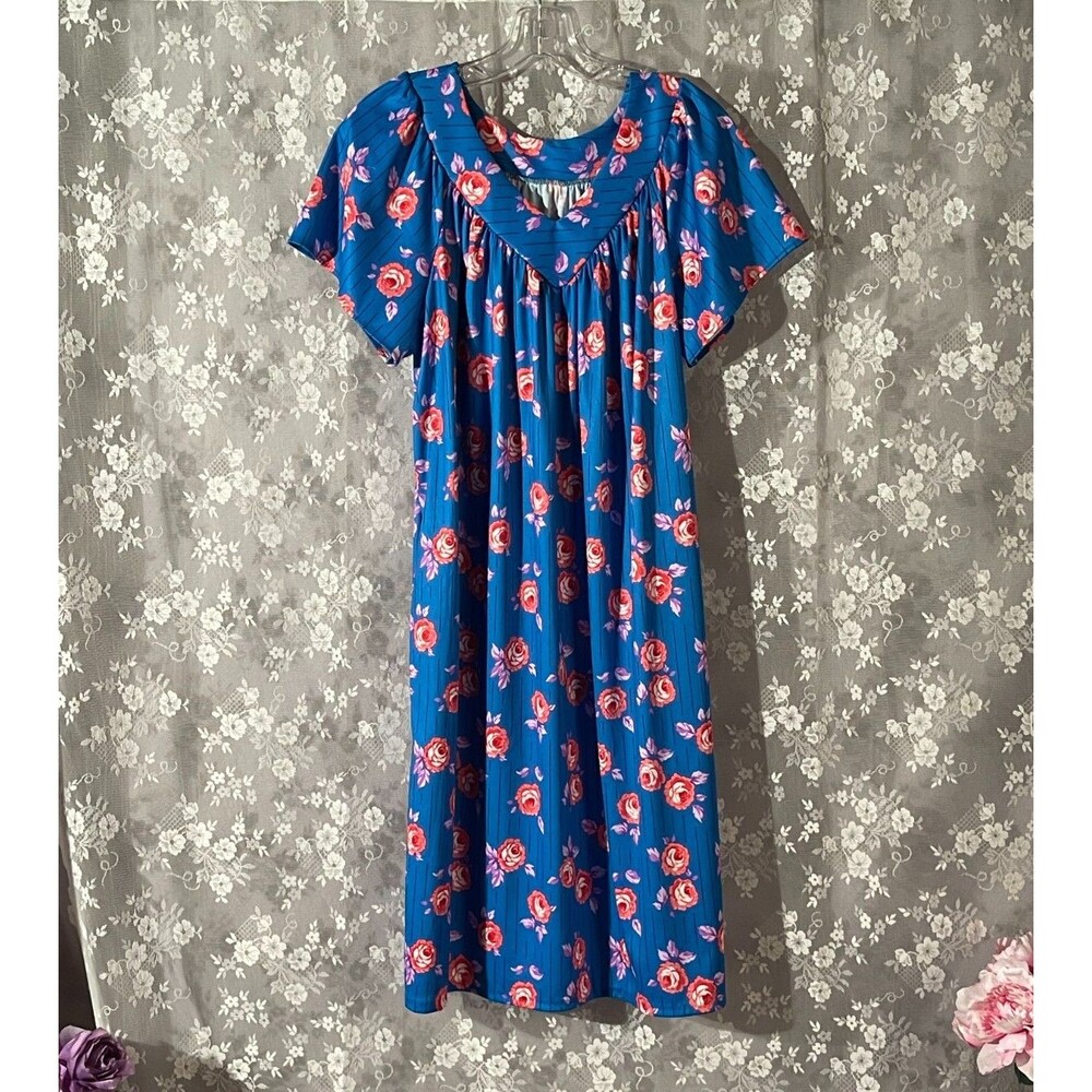 Vintgae 80s Floral Nightie Size Large M/L 1980s Retro Mini Muumuu Grannycore